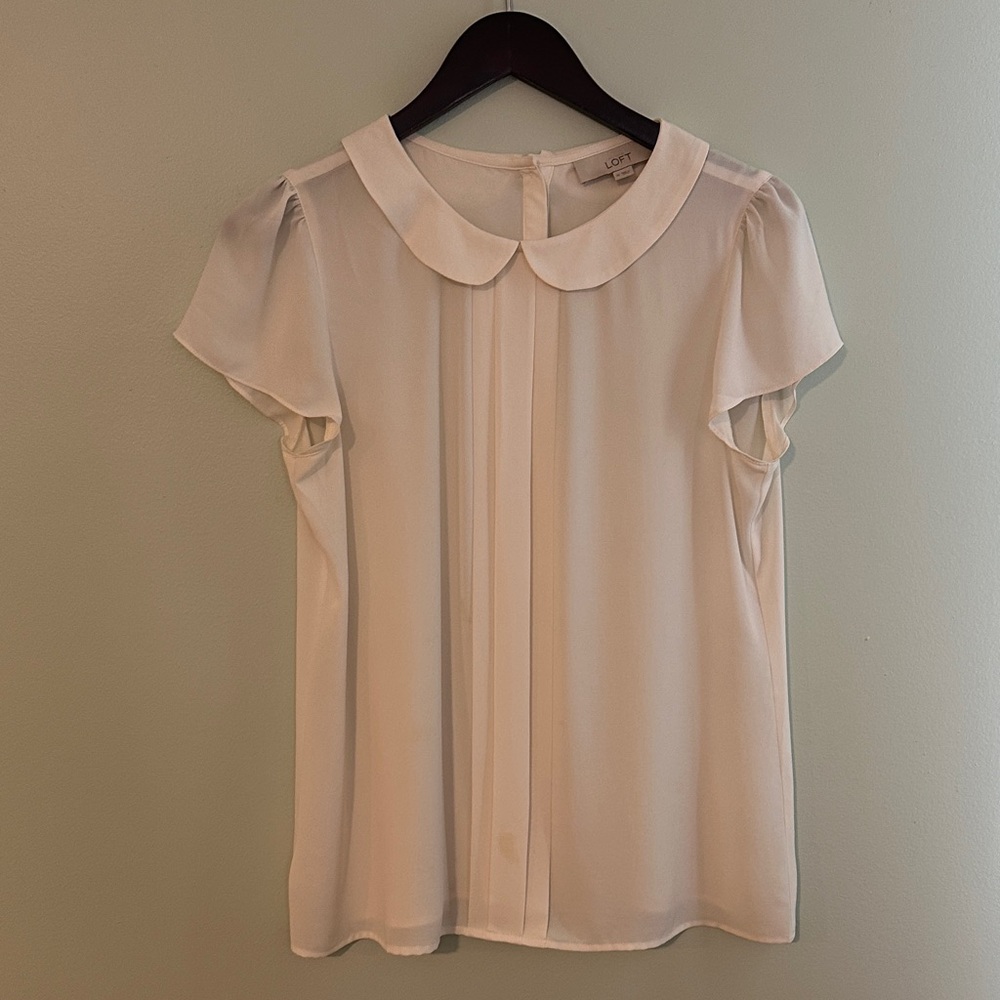 LOFT Cream Short-Sleeve Blouse with Peter Pan Collar